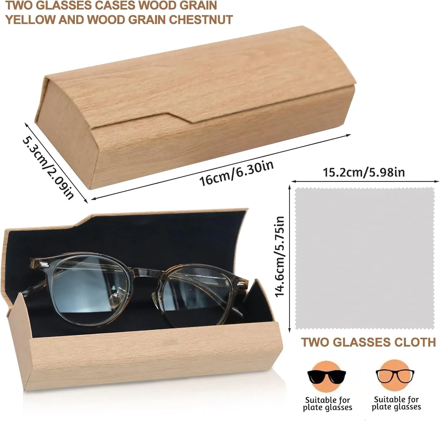 2 Pieces Glasses Case, Unisex Hard Shell Eyeglasses Case, Lightweight Sunglasses