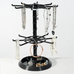 2 Tier Rotating Jewelry Display Stand, Necklace Holder, Jewelry Tree Stand, DIY Organizer for Bracelets, Necklaces, Earrings, Rings, Watches (Black)