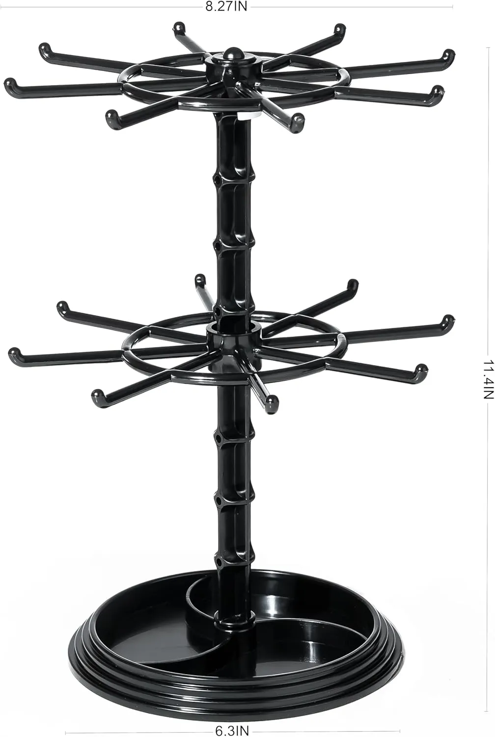 2 Tier Rotating Jewelry Display Stand, Necklace Holder, Jewelry Tree Stand, DIY Organizer for Bracelets, Necklaces, Earrings, Rings, Watches (Black)