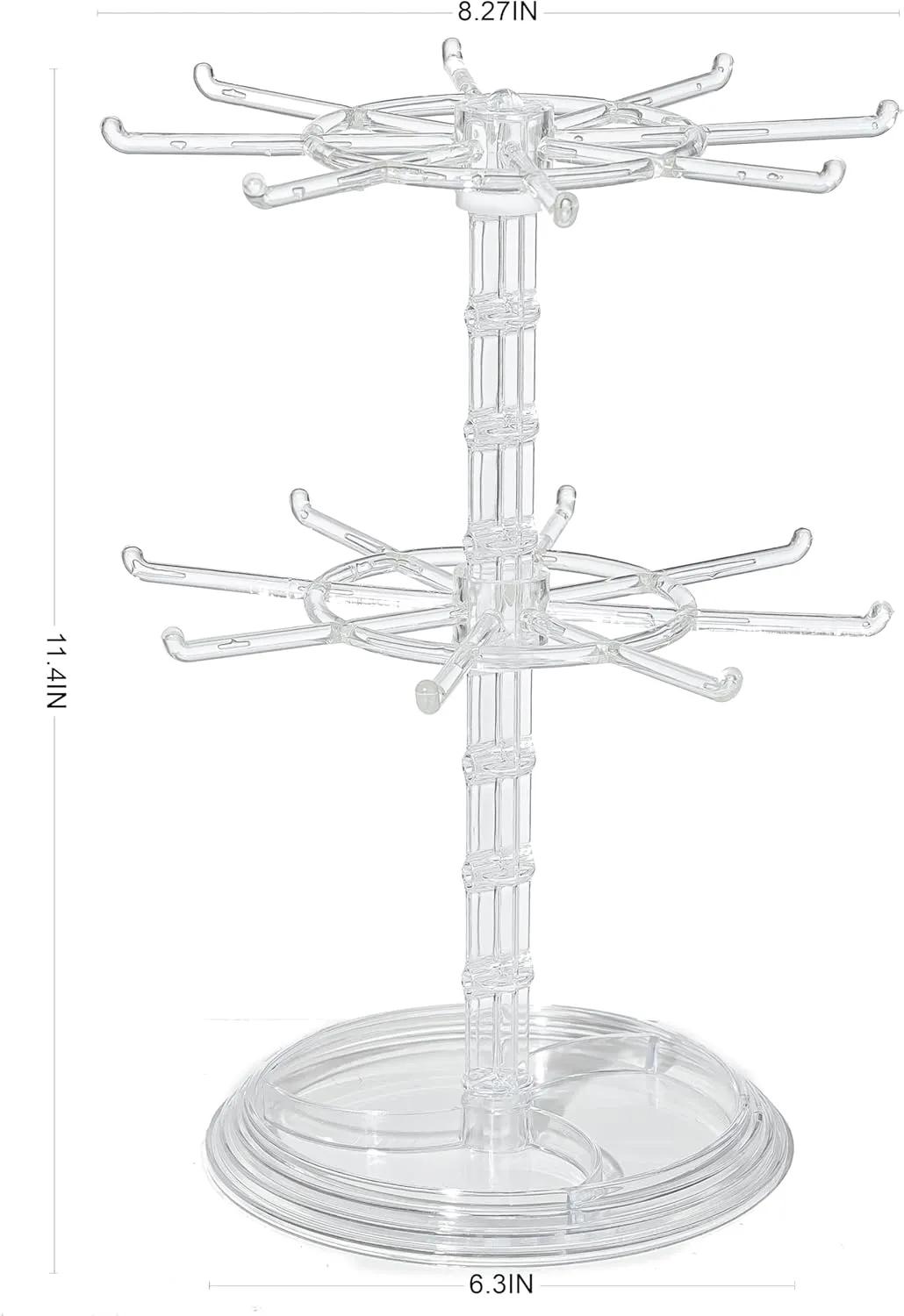 2 Tier Rotating Jewelry Display Stand, Necklace Holder, Jewelry Tree Stand, DIY Organizer for Bracelets, Necklaces, Earrings, Rings, Watches (Transparent color)