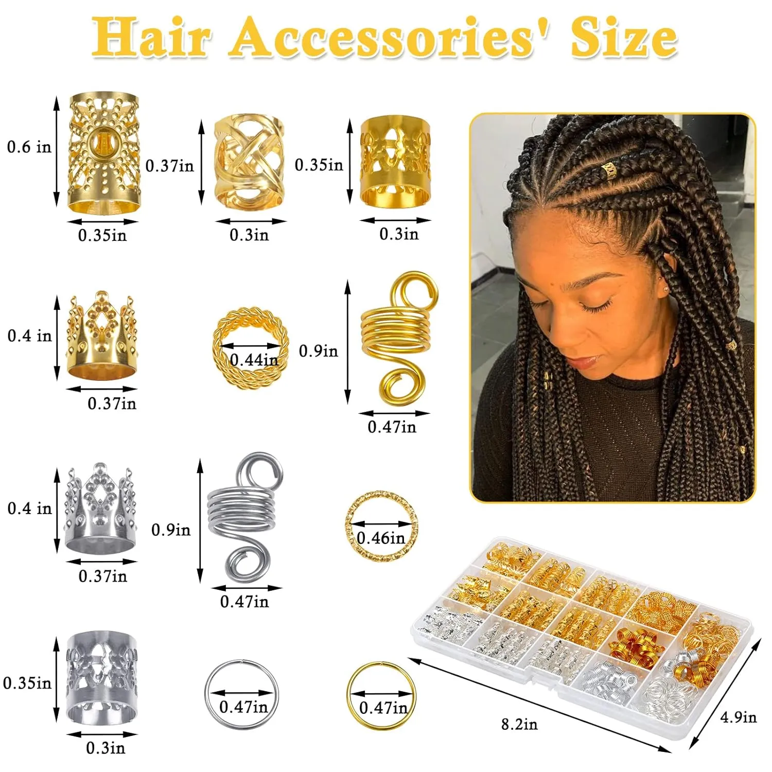 262 Pcs Dreadlock Accessories for Women, Hair Jewelry for Braids Loc Jewelry Hair Decorations, Gold and Silver Hair Accessories, Adjustable Hair Charms Hair Rings for Braids Girls Loc Braid Jewelry