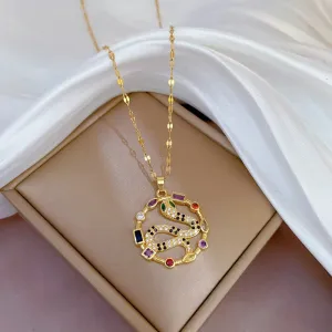 316L Stainless Steel Colorful Stone Snake Pendant Necklace For Women