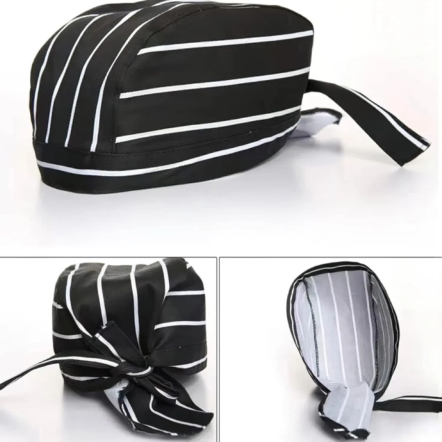 4 Pack Kitchen Cooking Cap, Comfort Breathable Chef Skull Hats for Men Women, Adjustable Working Caps One Size Fit All