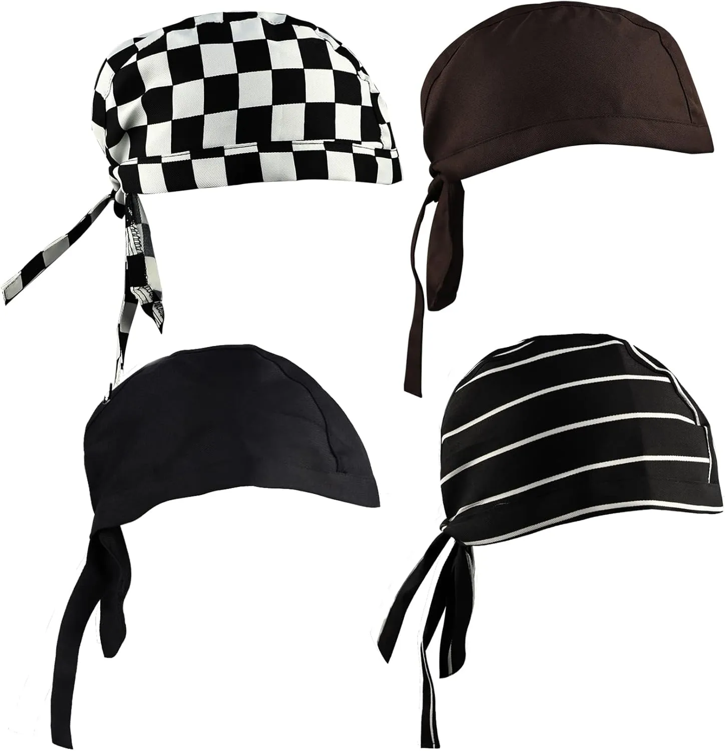 4 Pack Kitchen Cooking Cap, Comfort Breathable Chef Skull Hats for Men Women, Adjustable Working Caps One Size Fit All