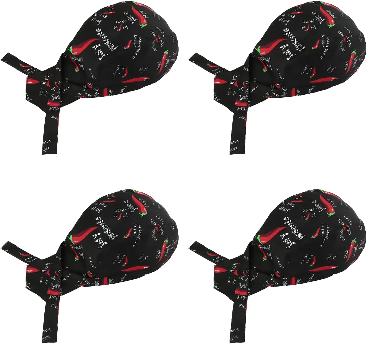 4 Pack Kitchen Cooking Cap, Comfort Breathable Chef Skull Hats for Men Women, Adjustable Working Caps One Size Fit All