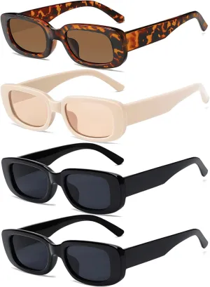4 Pieces Retro Vintage Sunglasses Small Square Rectangle 90s Glasses Trendy Y2K for Women Aesthetic Accessories