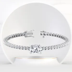 7CT T.W Oval Cut Center Stone Natural Diamond Tennis Bracelet 18K Solid Gold