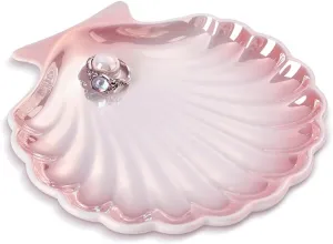 AISBUGUR Shell Ring Holder Dish, Shell Jewelry Dish, Seashell Ceramic Ring Holder Jewelry Tray Decorations, Dish for Coastal Room Decor, 5.5", Pink