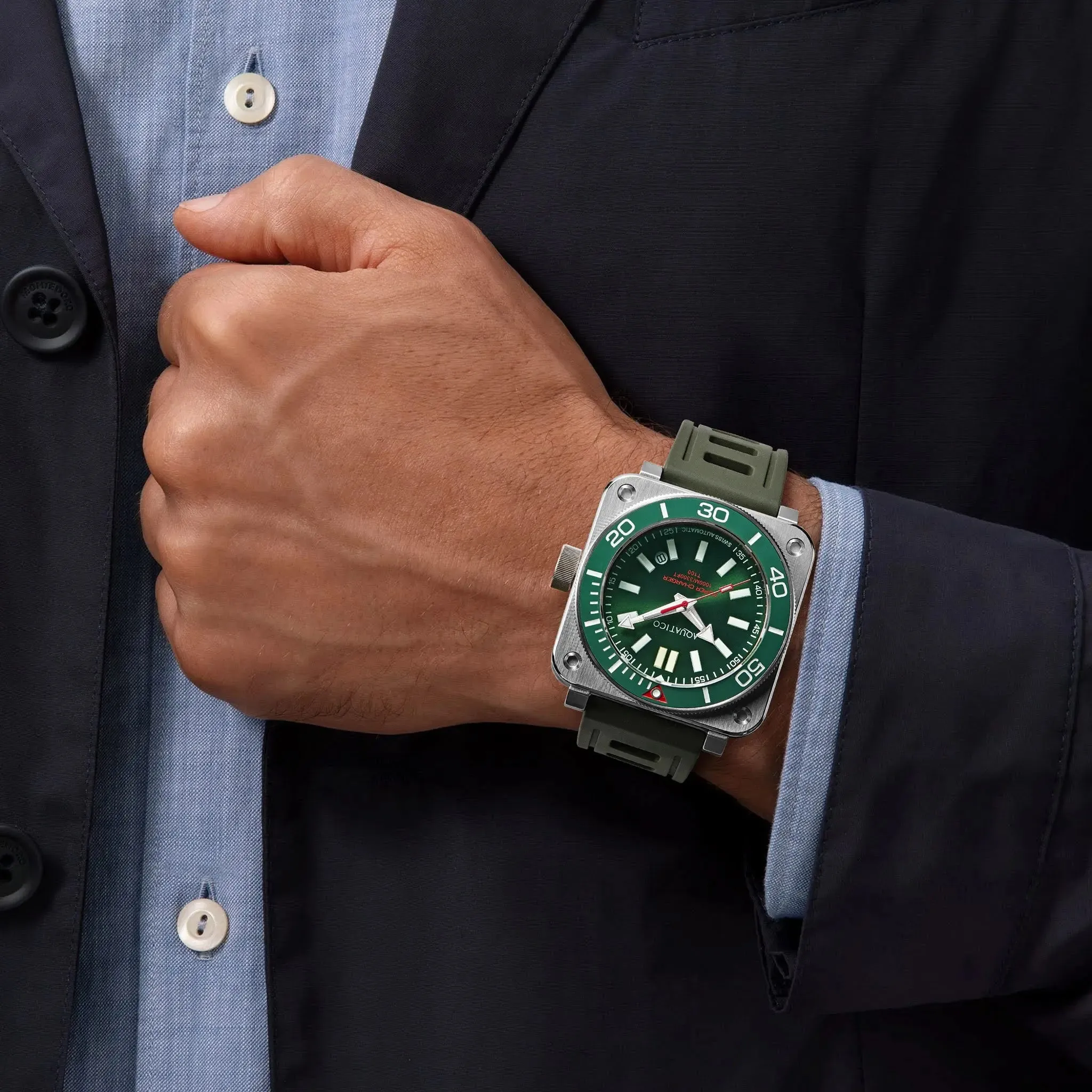 Aquatico Steel Man Green Dial Ceramic Bezel Watch (NH35)