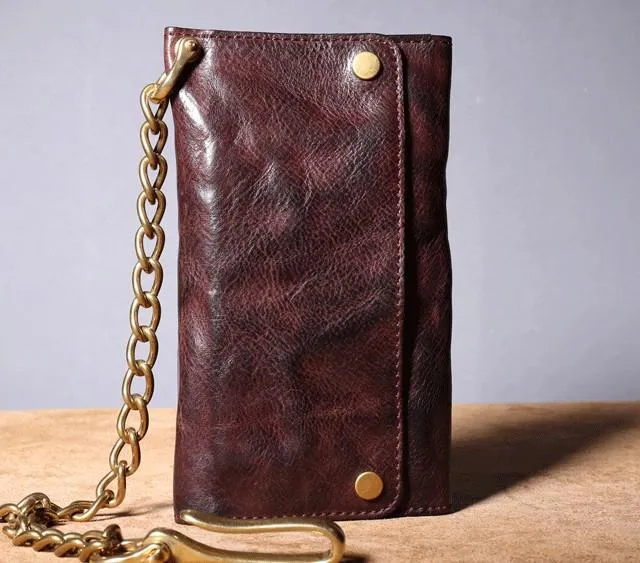 Black Wallet On Chain Leather Trifold Wallet on A Chain Trifold Leather Wallets for Men Biker Chain Wallets