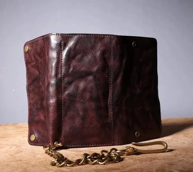 Black Wallet On Chain Leather Trifold Wallet on A Chain Trifold Leather Wallets for Men Biker Chain Wallets