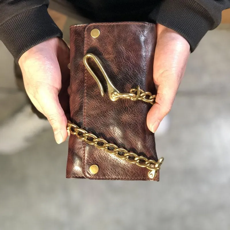 Black Wallet On Chain Leather Trifold Wallet on A Chain Trifold Leather Wallets for Men Biker Chain Wallets