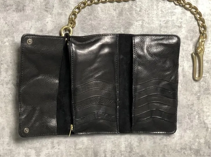 Black Wallet On Chain Leather Trifold Wallet on A Chain Trifold Leather Wallets for Men Biker Chain Wallets
