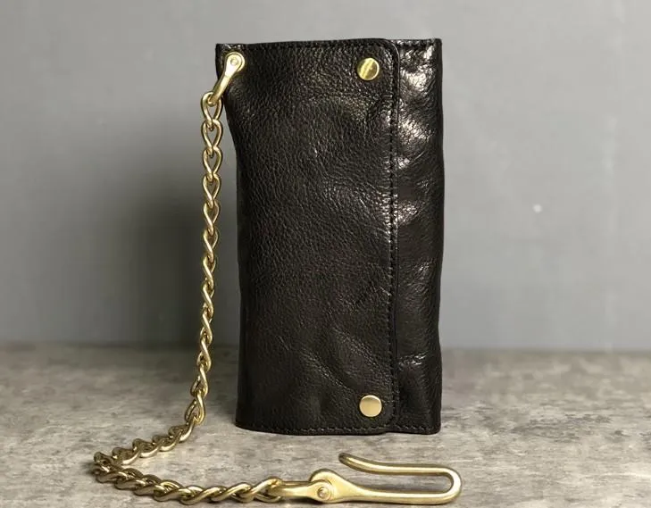 Black Wallet On Chain Leather Trifold Wallet on A Chain Trifold Leather Wallets for Men Biker Chain Wallets