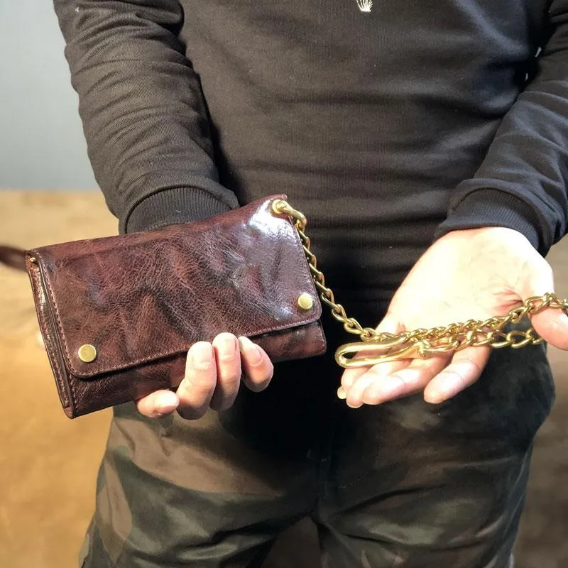 Black Wallet On Chain Leather Trifold Wallet on A Chain Trifold Leather Wallets for Men Biker Chain Wallets