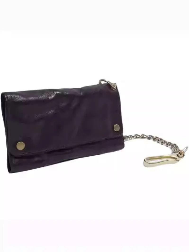 Black Wallet On Chain Leather Trifold Wallet on A Chain Trifold Leather Wallets for Men Biker Chain Wallets