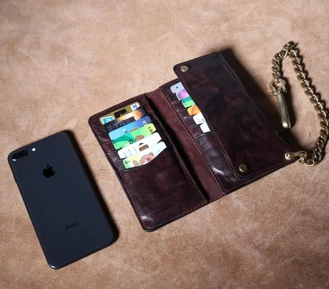 Black Wallet On Chain Leather Trifold Wallet on A Chain Trifold Leather Wallets for Men Biker Chain Wallets