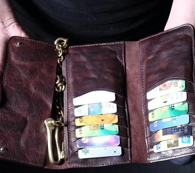 Black Wallet On Chain Leather Trifold Wallet on A Chain Trifold Leather Wallets for Men Biker Chain Wallets