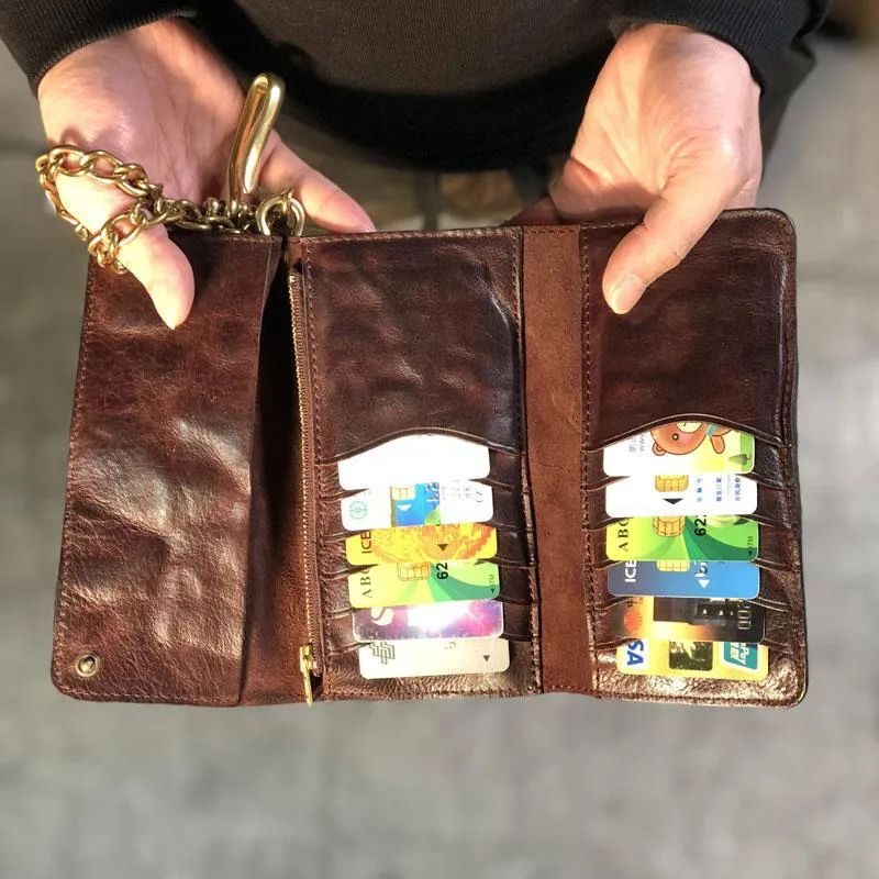Black Wallet On Chain Leather Trifold Wallet on A Chain Trifold Leather Wallets for Men Biker Chain Wallets