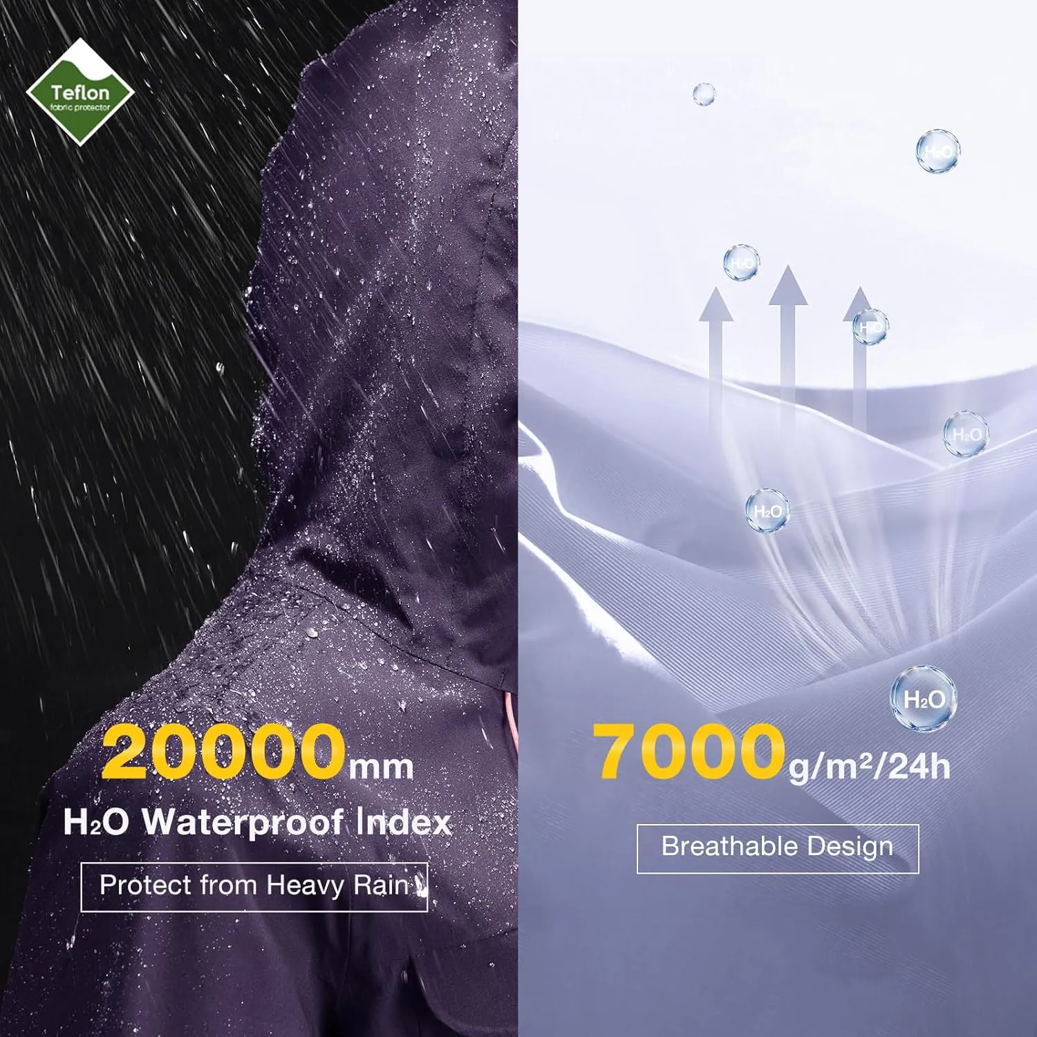 CAMEL Women's Rain Jacket Lightweight Waterproof Windbreaker Rain Coat with Hood Softshell Jacket for Outdoor Adventure