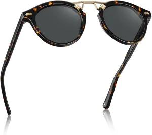 CARFIA Double Bridge Acetate Polarized Sunglasses for Men UV Protection, Retro Cool Male Eyewears Metal Brow Round Sunnies