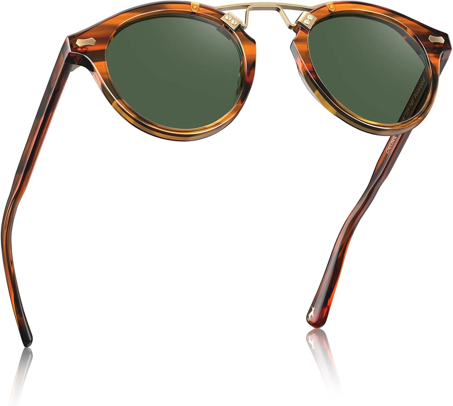 CARFIA Double Bridge Acetate Polarized Sunglasses for Men UV Protection, Retro Cool Male Eyewears Metal Brow Round Sunnies