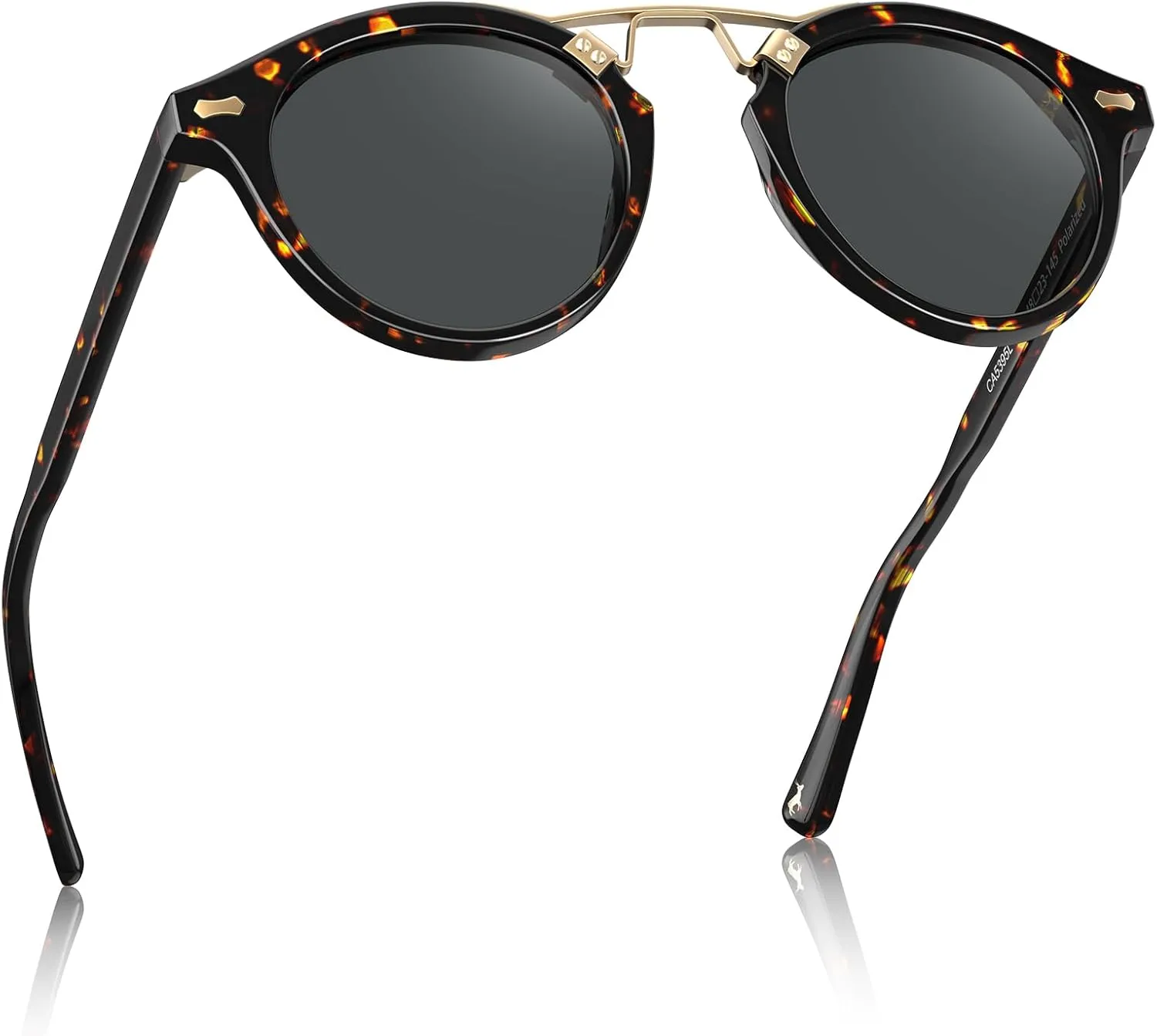 CARFIA Double Bridge Acetate Polarized Sunglasses for Men UV Protection, Retro Cool Male Eyewears Metal Brow Round Sunnies