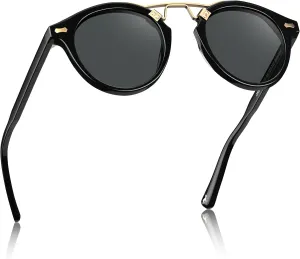 CARFIA Double Bridge Acetate Polarized Sunglasses for Men UV Protection, Retro Cool Male Eyewears Metal Brow Round Sunnies