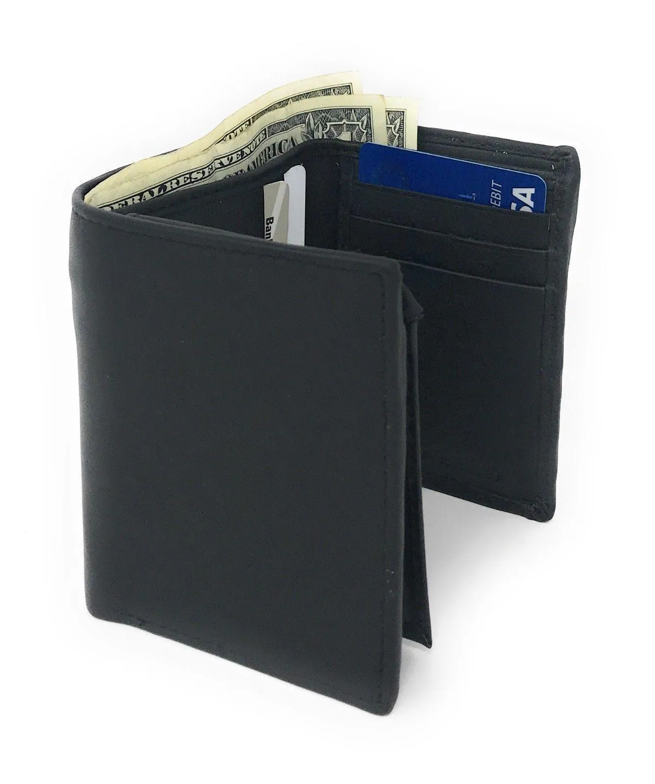 Casaba Genuine Leather Trifold Wallets Easy Flip Up Id Card Windows Mens Womens