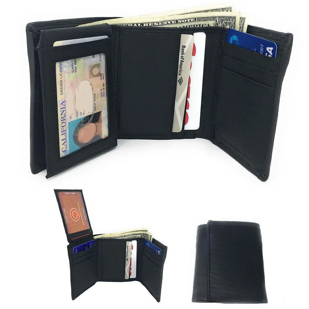 Casaba Genuine Leather Trifold Wallets Easy Flip Up Id Card Windows Mens Womens