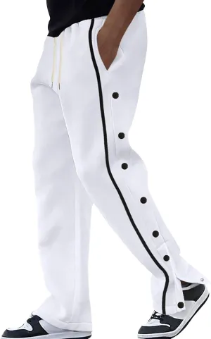 Casual Sweatpants for Men Side Button Elastic Waist Drawstring Active Running Jogging Pants Not Tear Away