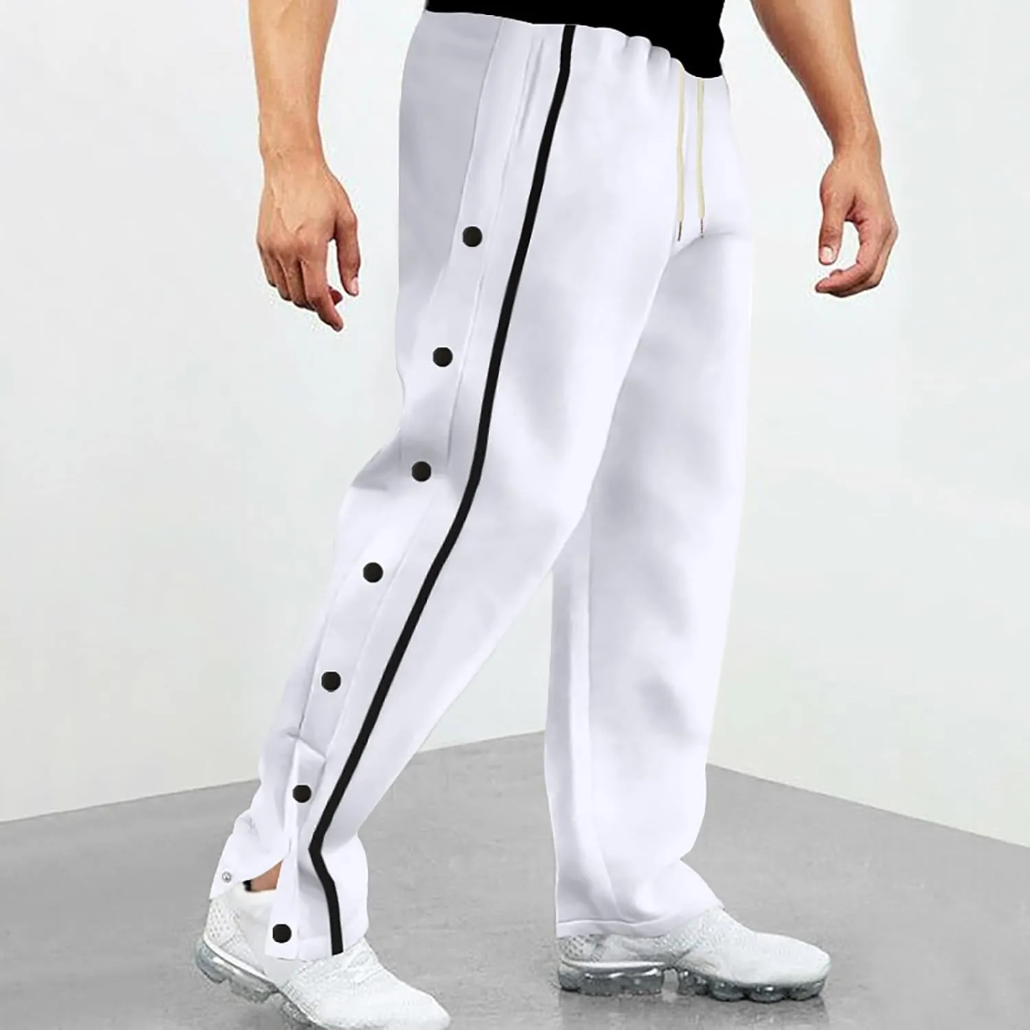 Casual Sweatpants for Men Side Button Elastic Waist Drawstring Active Running Jogging Pants Not Tear Away
