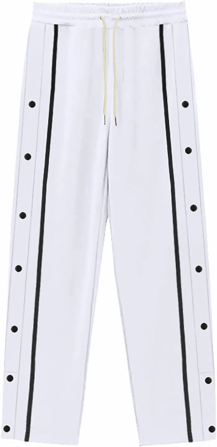 Casual Sweatpants for Men Side Button Elastic Waist Drawstring Active Running Jogging Pants Not Tear Away