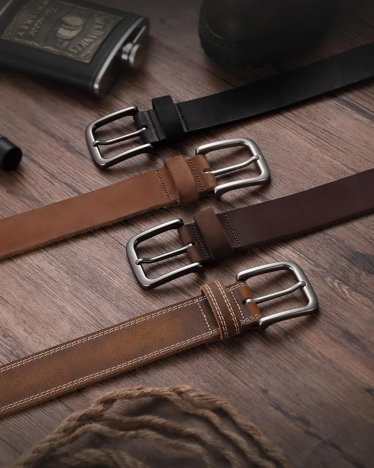 CHAOREN Leather Belt for Men, 38mm Mens Belts Casual, Handmade Full Grain Leather Belt for Jeans