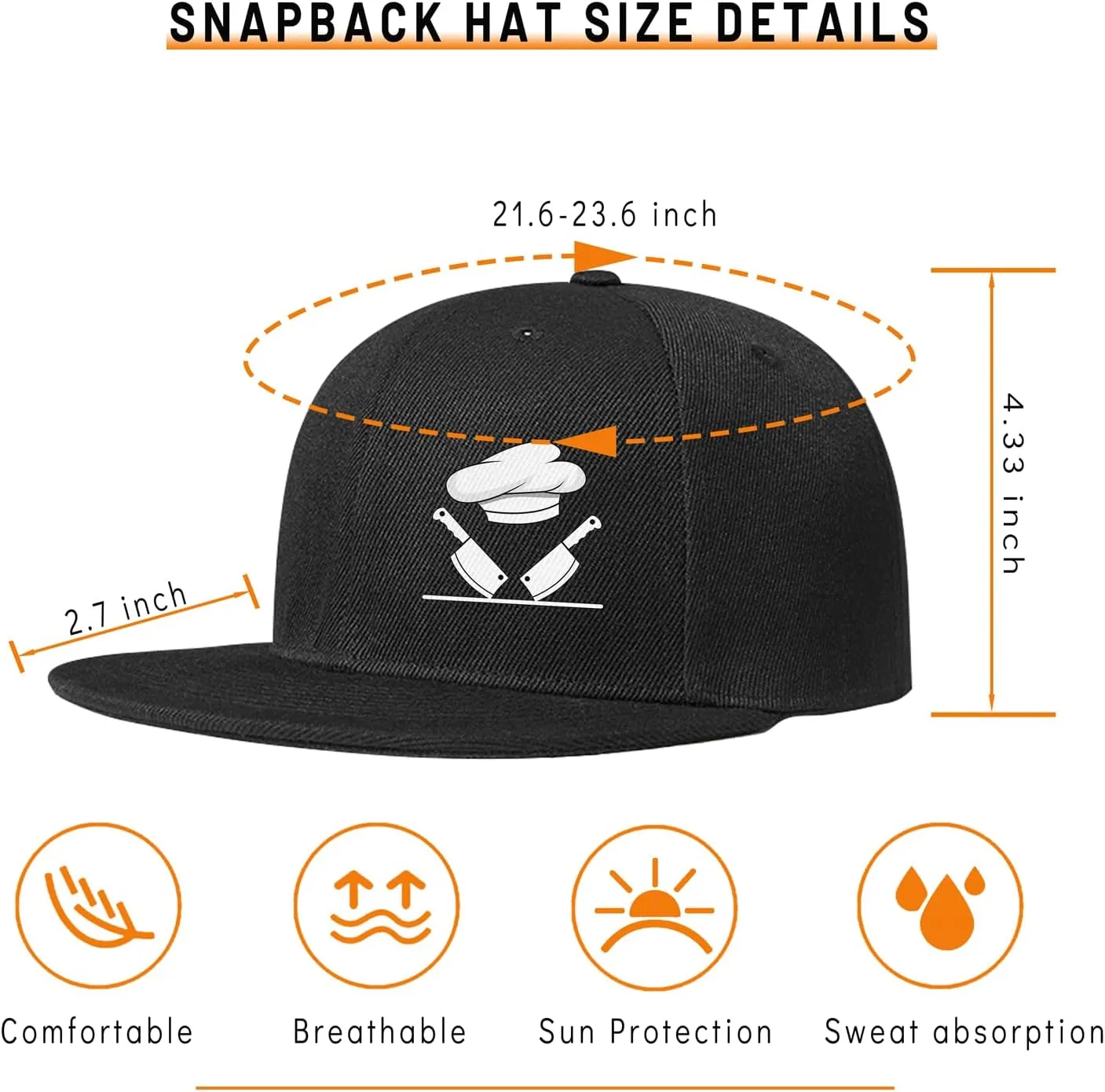Chef Hat Flat Bill Hats for Men Funny Double Knives Kitchen Adjustable Baseball Cap Snapback Hat for Women