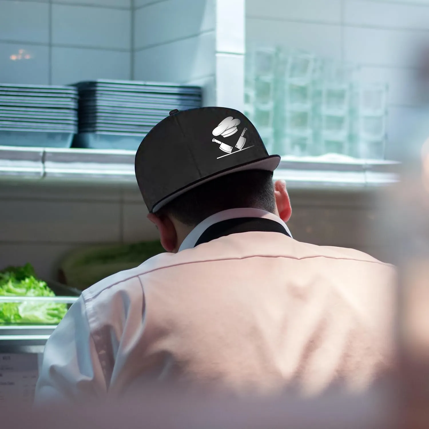 Chef Hat Flat Bill Hats for Men Funny Double Knives Kitchen Adjustable Baseball Cap Snapback Hat for Women
