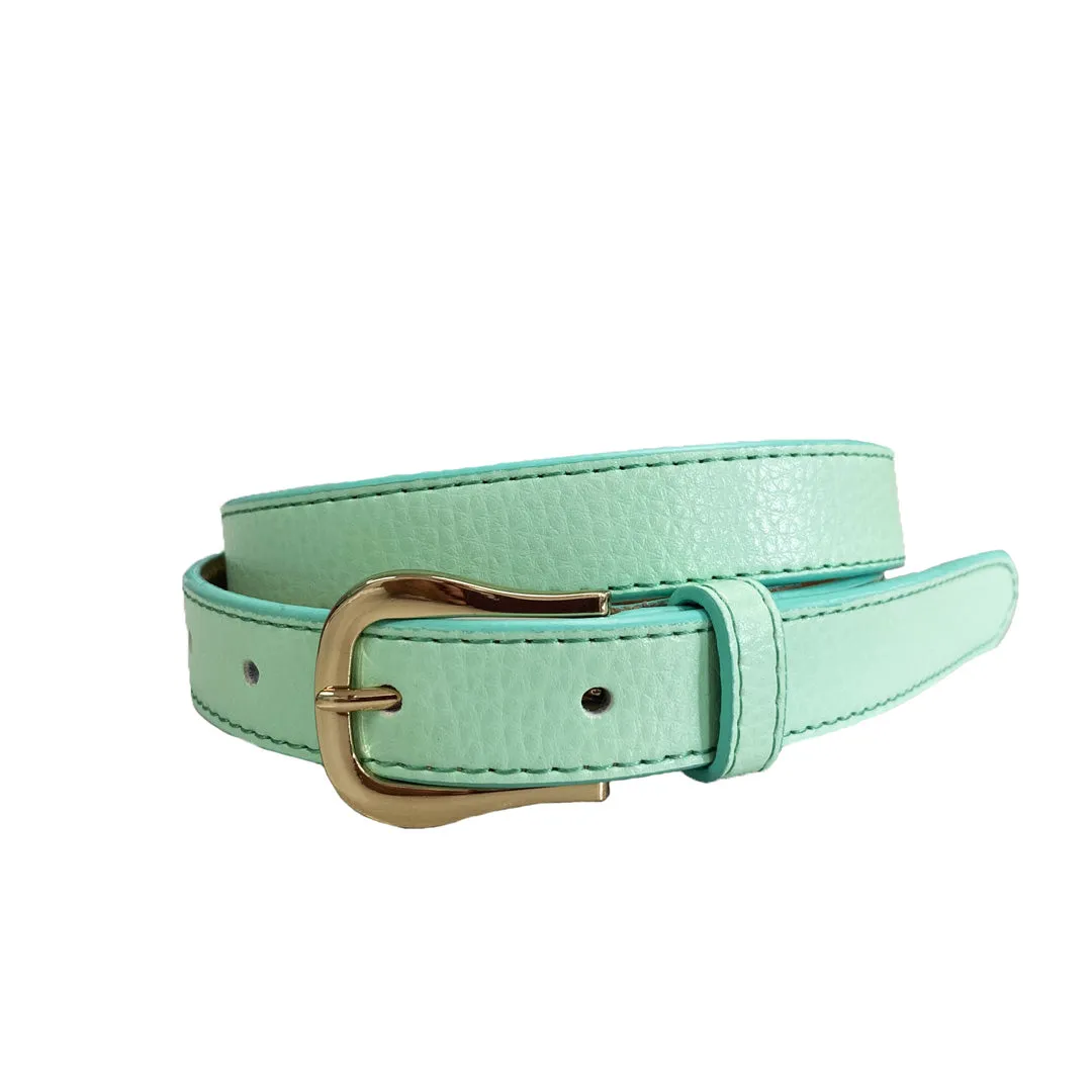 CHLOE - Girls Light Green Genuine Leather Belt with Golden Buckle
