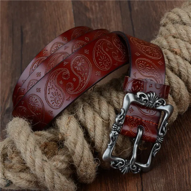 COWATHER 2017 cow genuine leather belts for Women luxury strap female belt Cashew flowers high quality pin buckle 3.2cm XF022