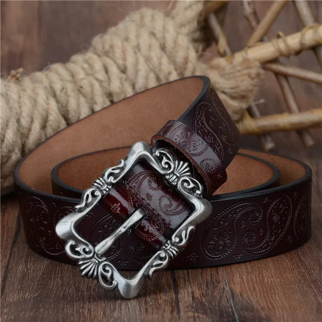 COWATHER 2017 cow genuine leather belts for Women luxury strap female belt Cashew flowers high quality pin buckle 3.2cm XF022