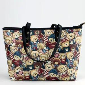 Cute Teddy Bear Print Canvas Large Tote Bags #22