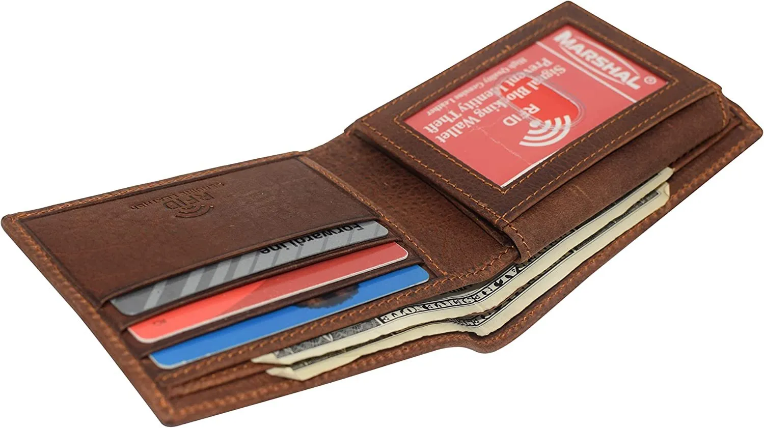 Deer Men's RFID Blocking Real Leather Bifold Trifold Wallet