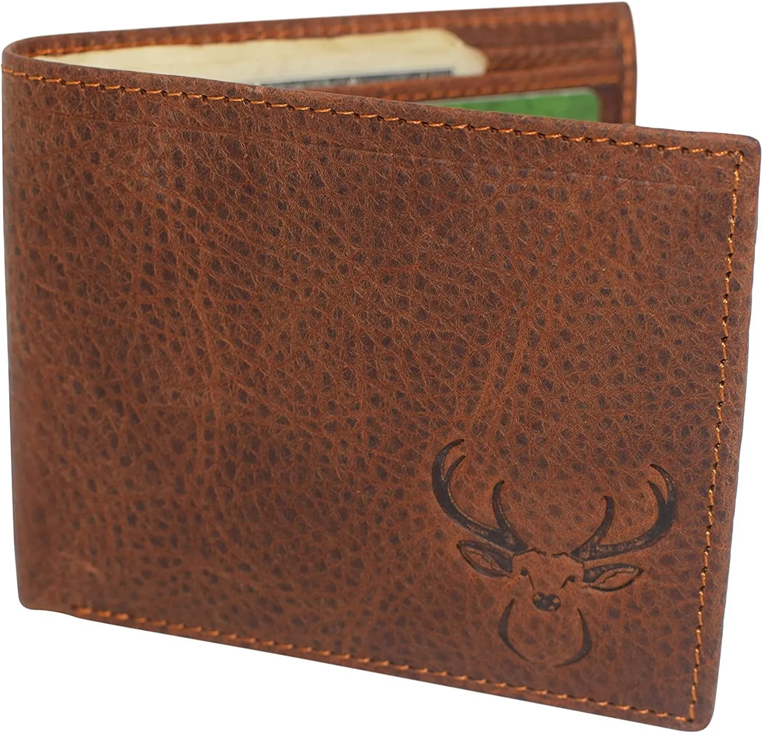 Deer Men's RFID Blocking Real Leather Bifold Trifold Wallet