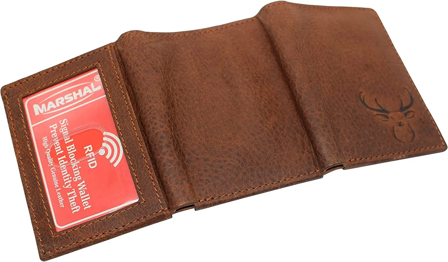 Deer Men's RFID Blocking Real Leather Bifold Trifold Wallet