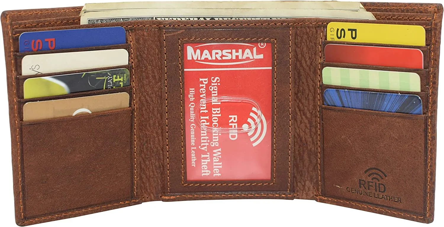 Deer Men's RFID Blocking Real Leather Bifold Trifold Wallet