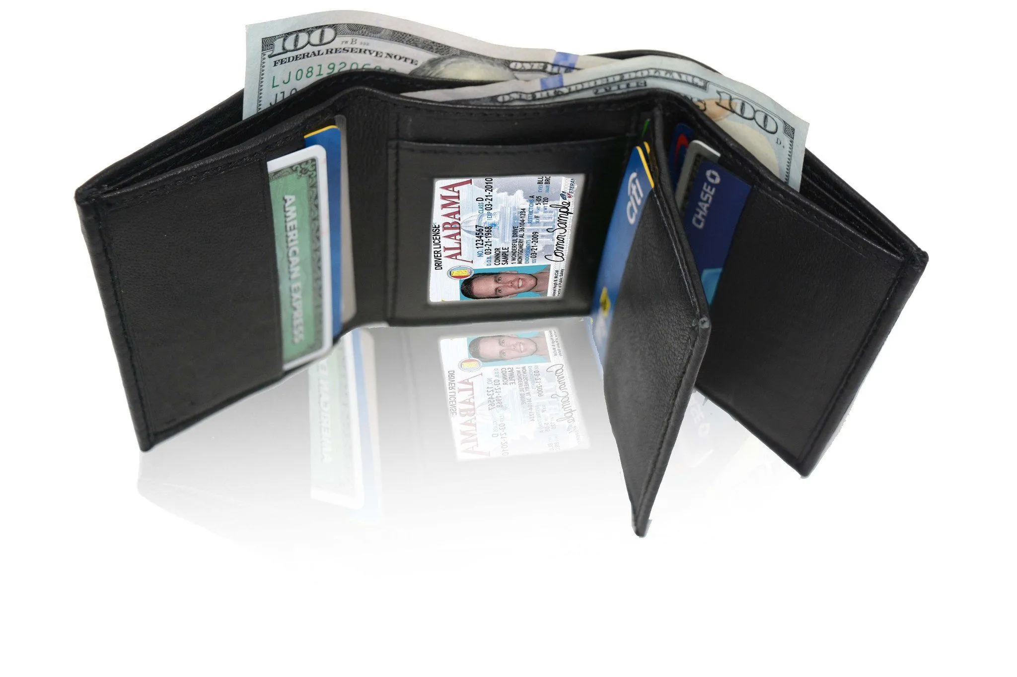 Deluxe RFID-Blocking Soft Genuine Leather Tri-fold Wallet for Men - Black