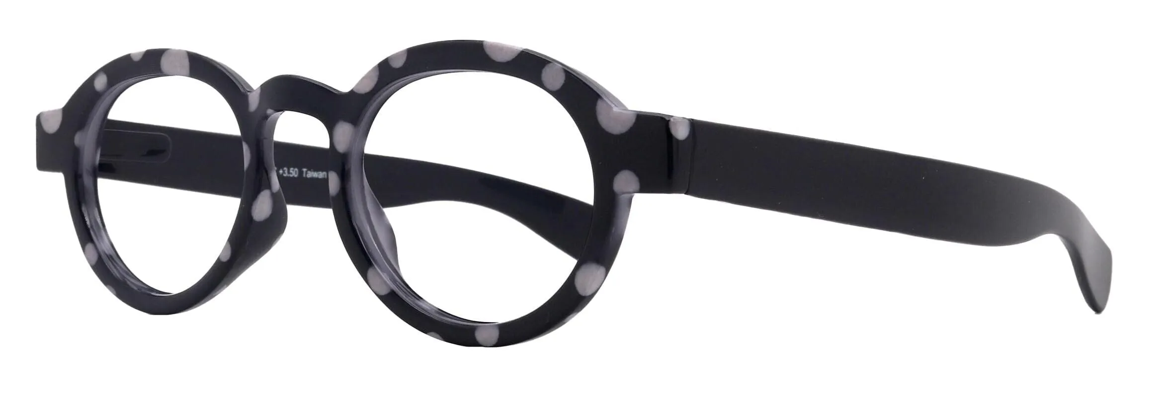 Dotty Chic, Round Reading Glasses for Women (Black) frames with playful polka-dot pattern:  1.25  3  NY Fifth Avenue