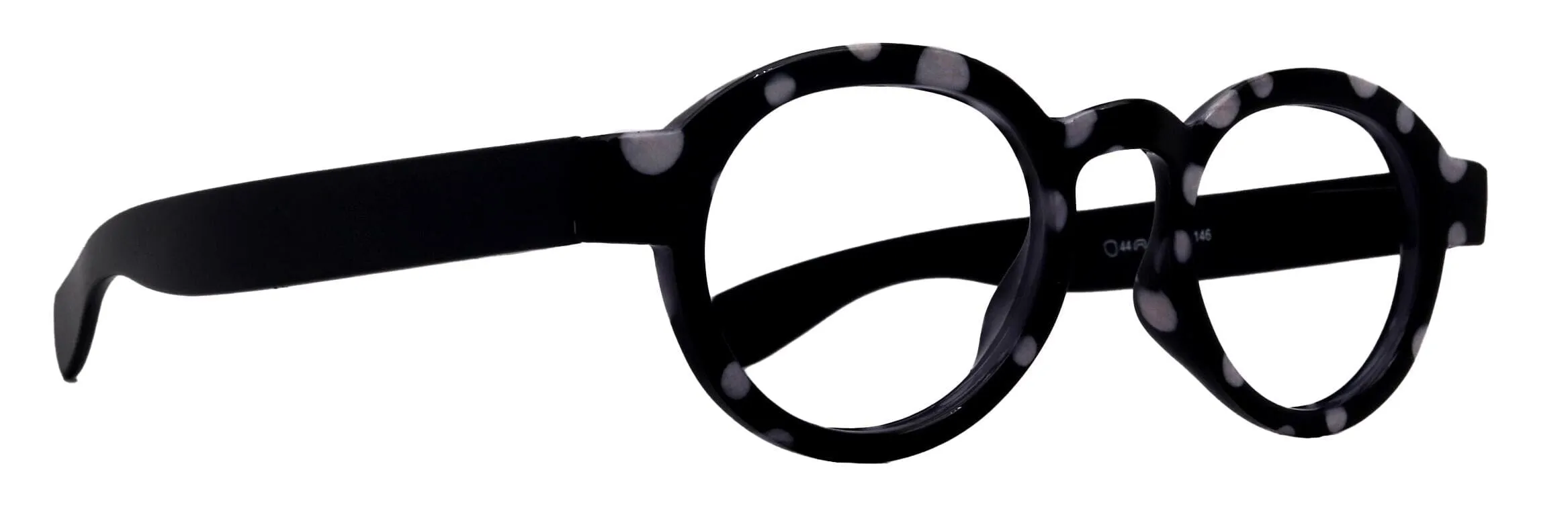 Dotty Chic, Round Reading Glasses for Women (Black) frames with playful polka-dot pattern:  1.25  3  NY Fifth Avenue