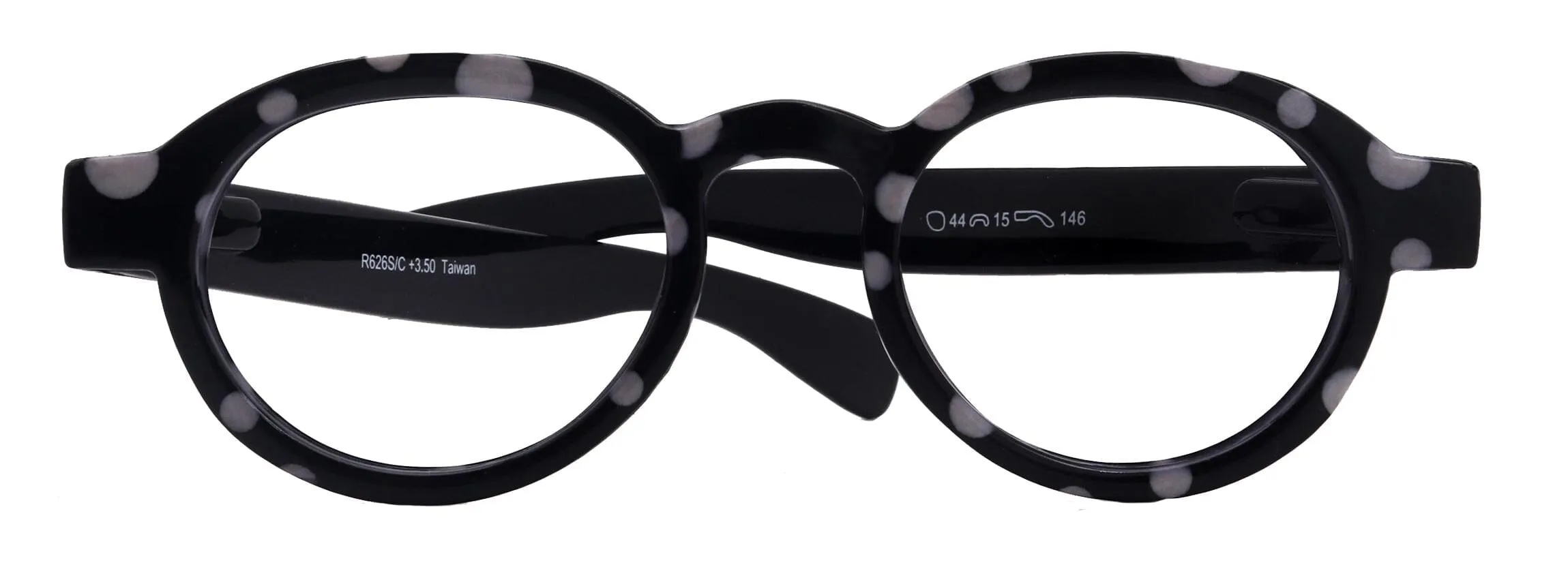 Dotty Chic, Round Reading Glasses for Women (Black) frames with playful polka-dot pattern:  1.25  3  NY Fifth Avenue