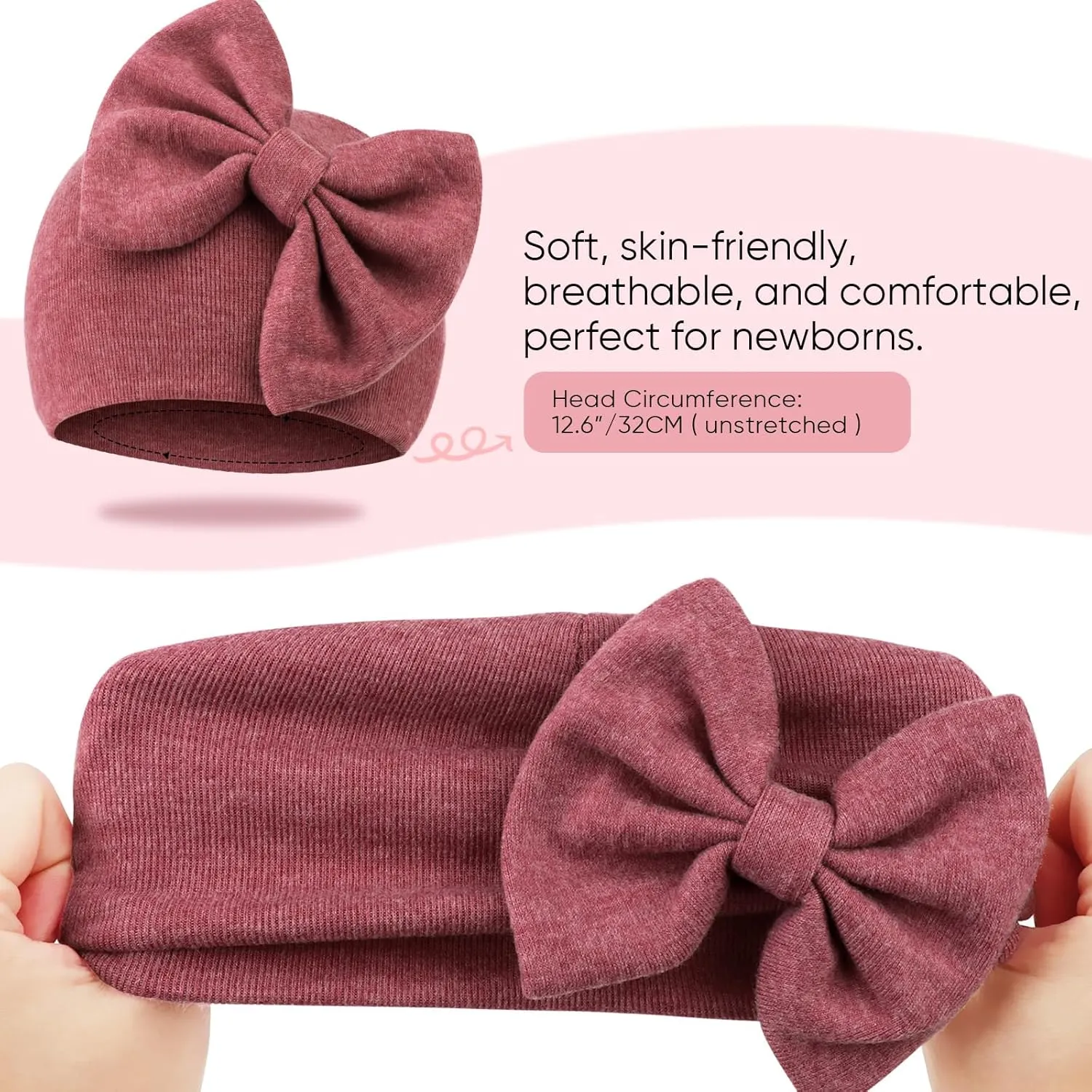 DRESHOW BQUBO Newborn Baby Girls Hats Hospital Hat Baby Cotton Beanie Infant Big Bow Hats for 0-24 Months