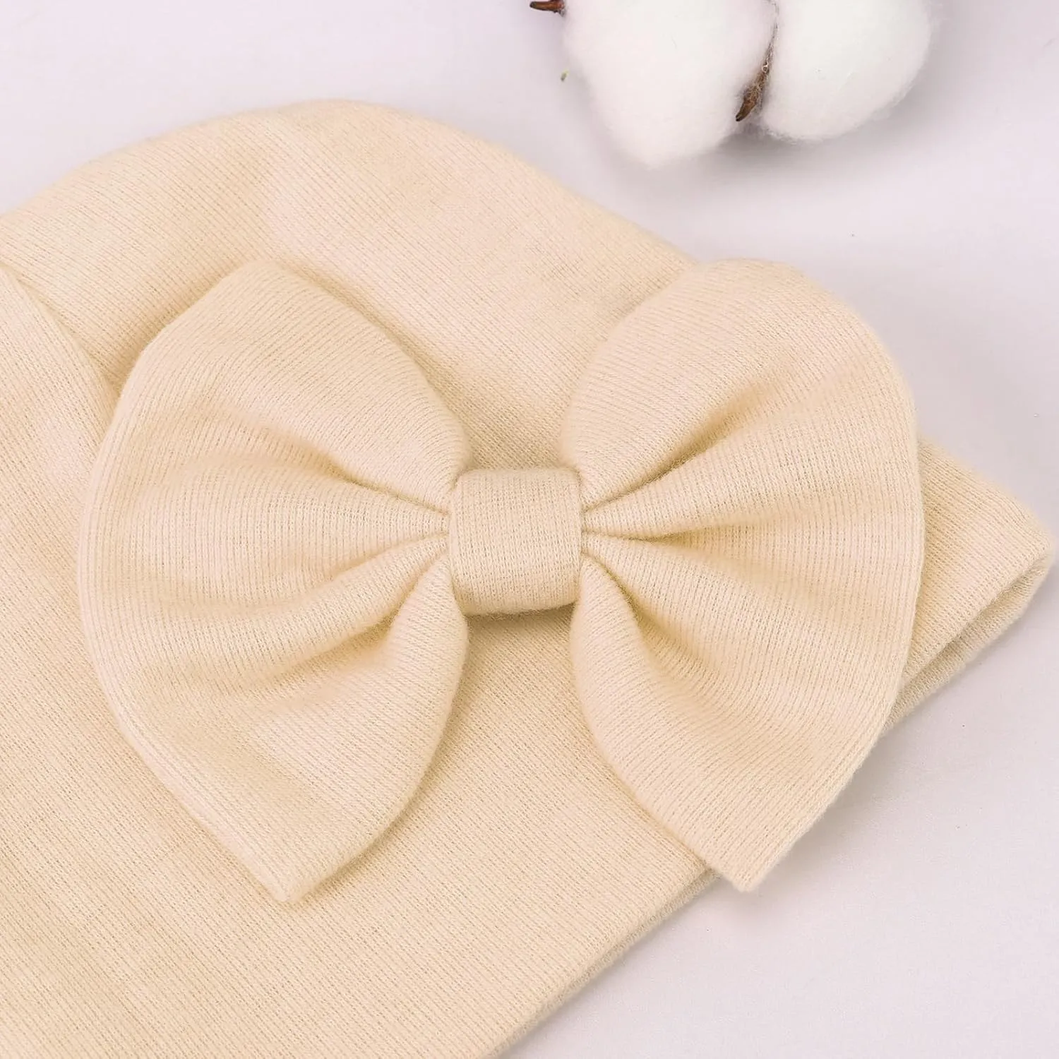 DRESHOW BQUBO Newborn Baby Girls Hats Hospital Hat Baby Cotton Beanie Infant Big Bow Hats for 0-24 Months